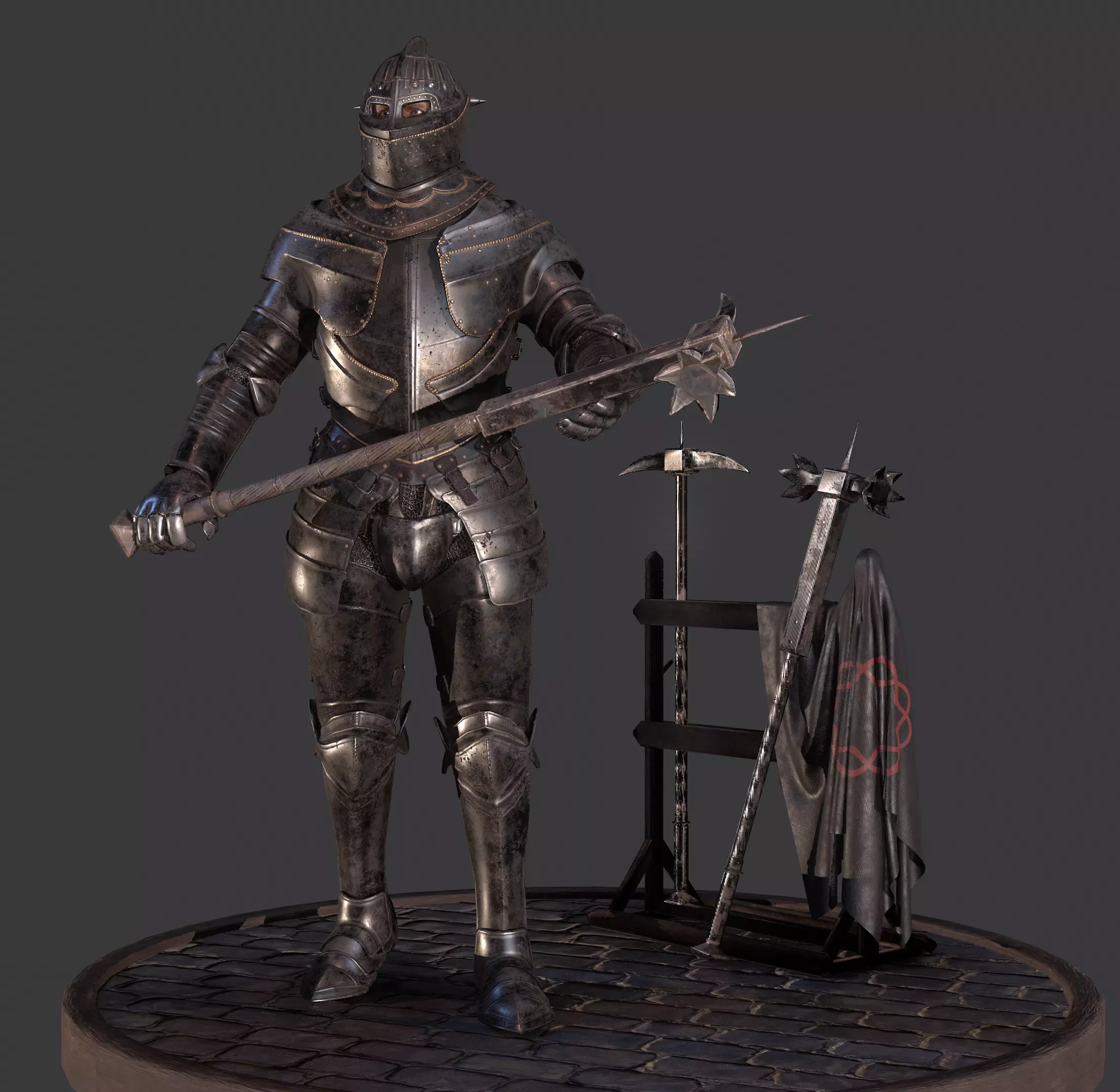 Dark Medieval Knight Warrior PBR VR AR Low-poly 3D model_0