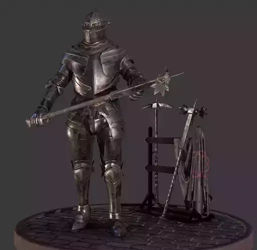 Dark Medieval Knight Warrior PBR VR AR Low-poly 3D model