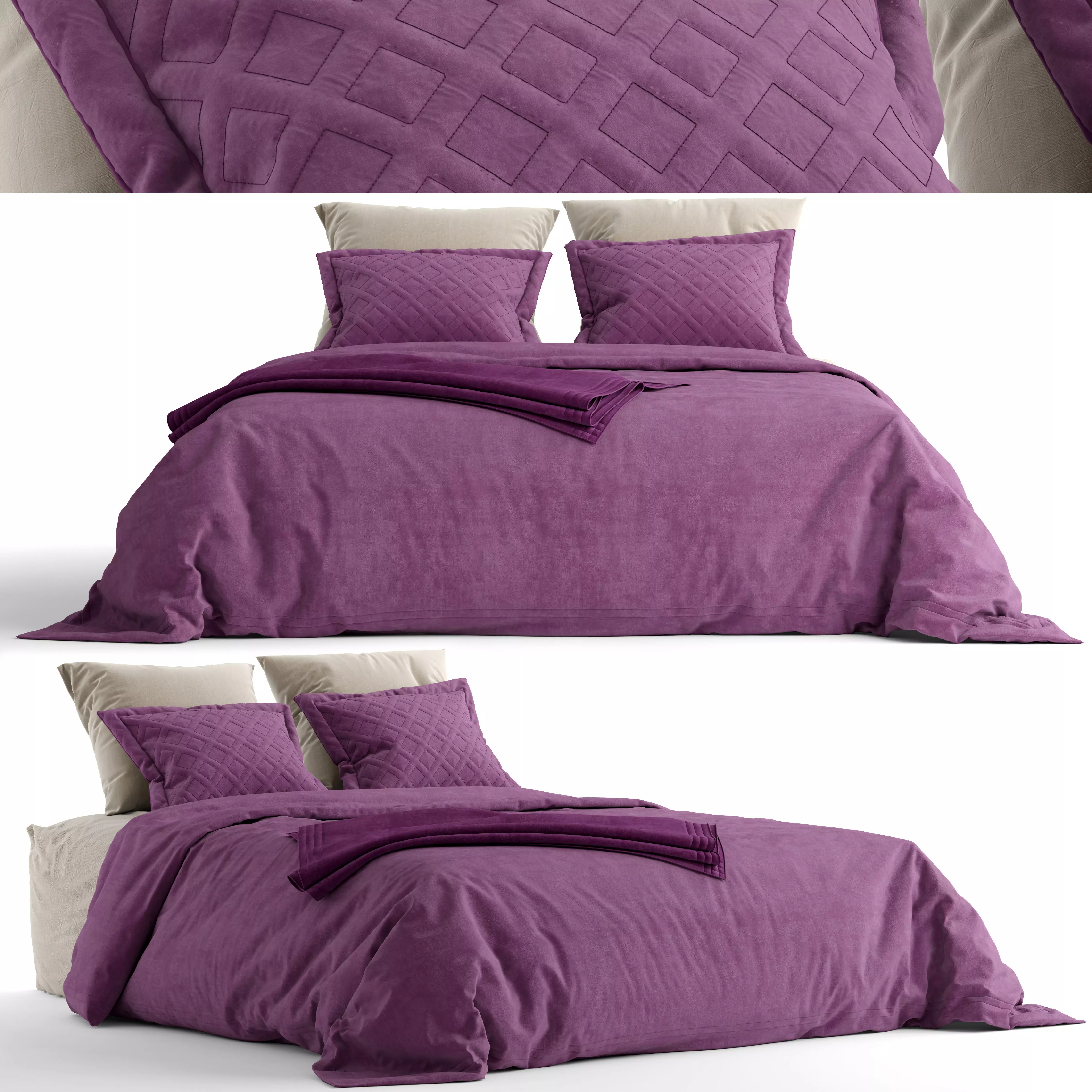 bed 4 with bedding and pillows 3D model_0