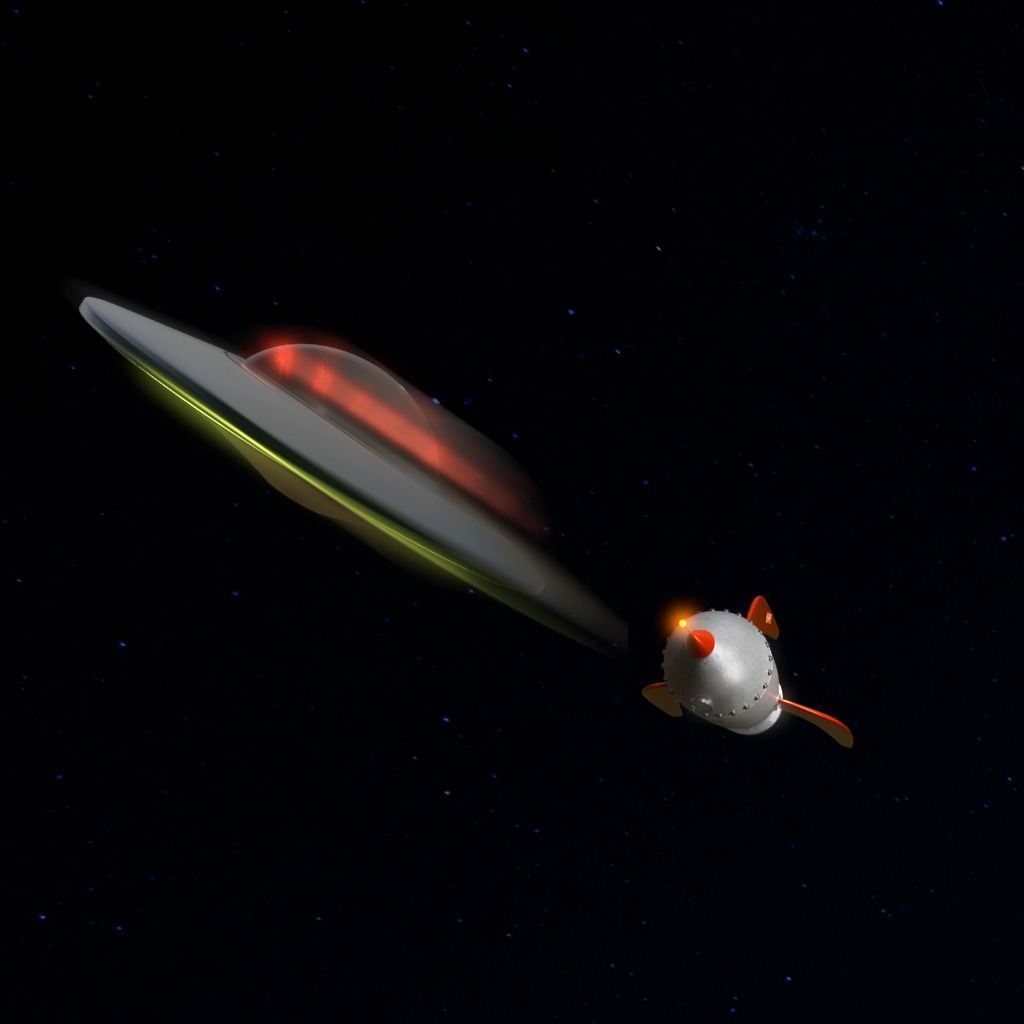 Spaceship and UFO Low-poly 3D model_1