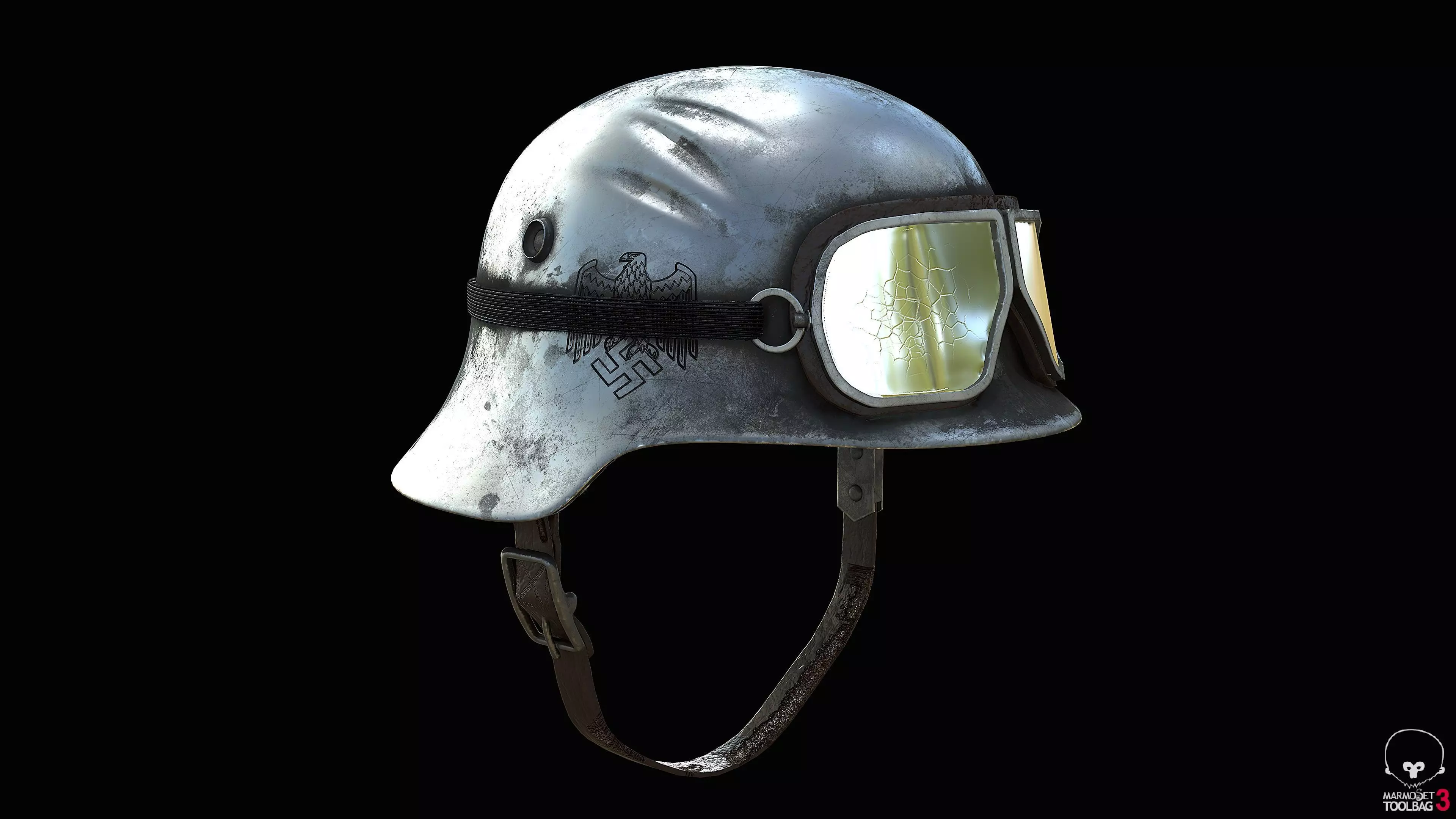 WW2 German Army Helmet with Goggles Low-poly 3D model_0