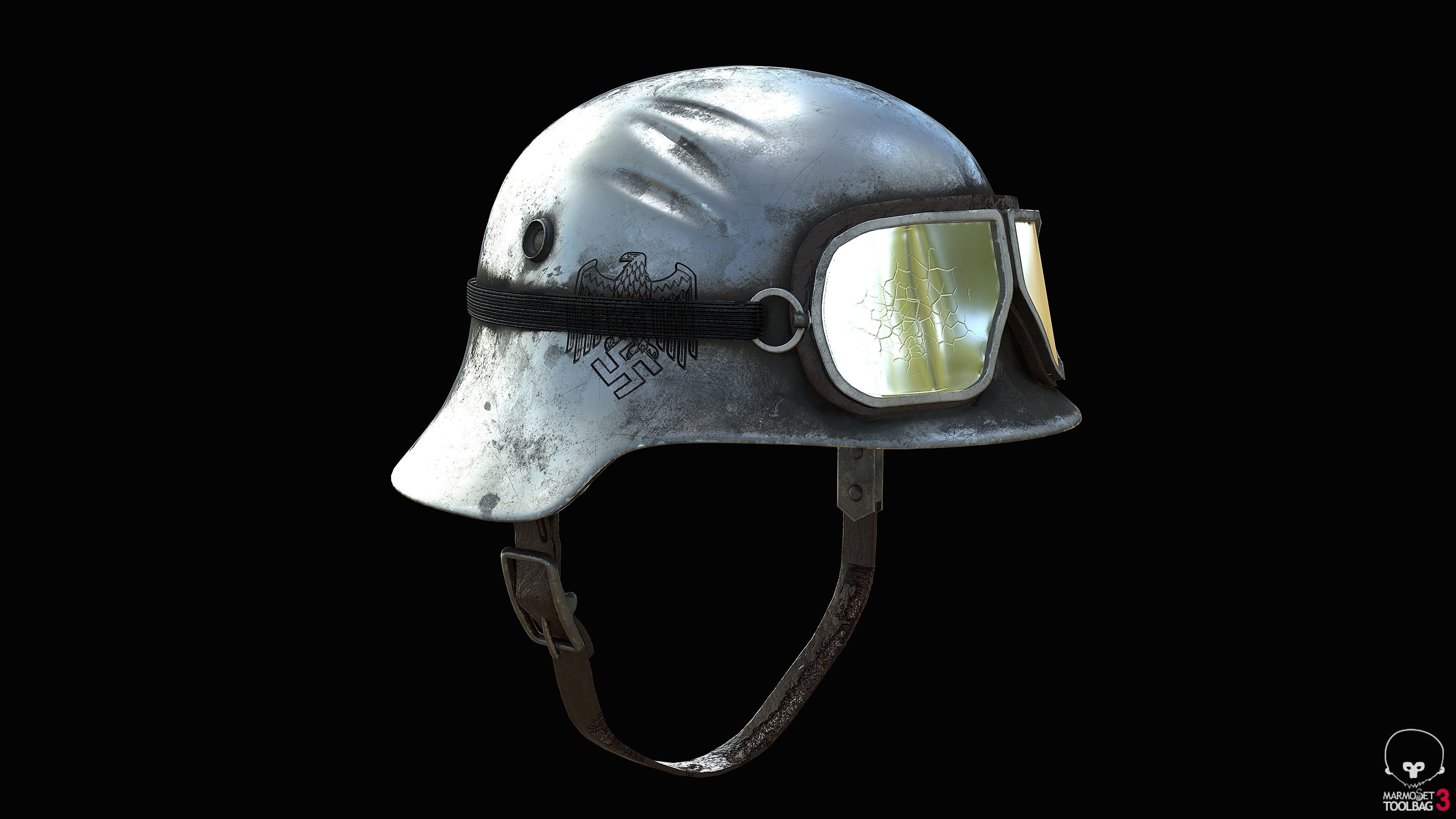 WW2 German Army Helmet with Goggles Low-poly 3D model