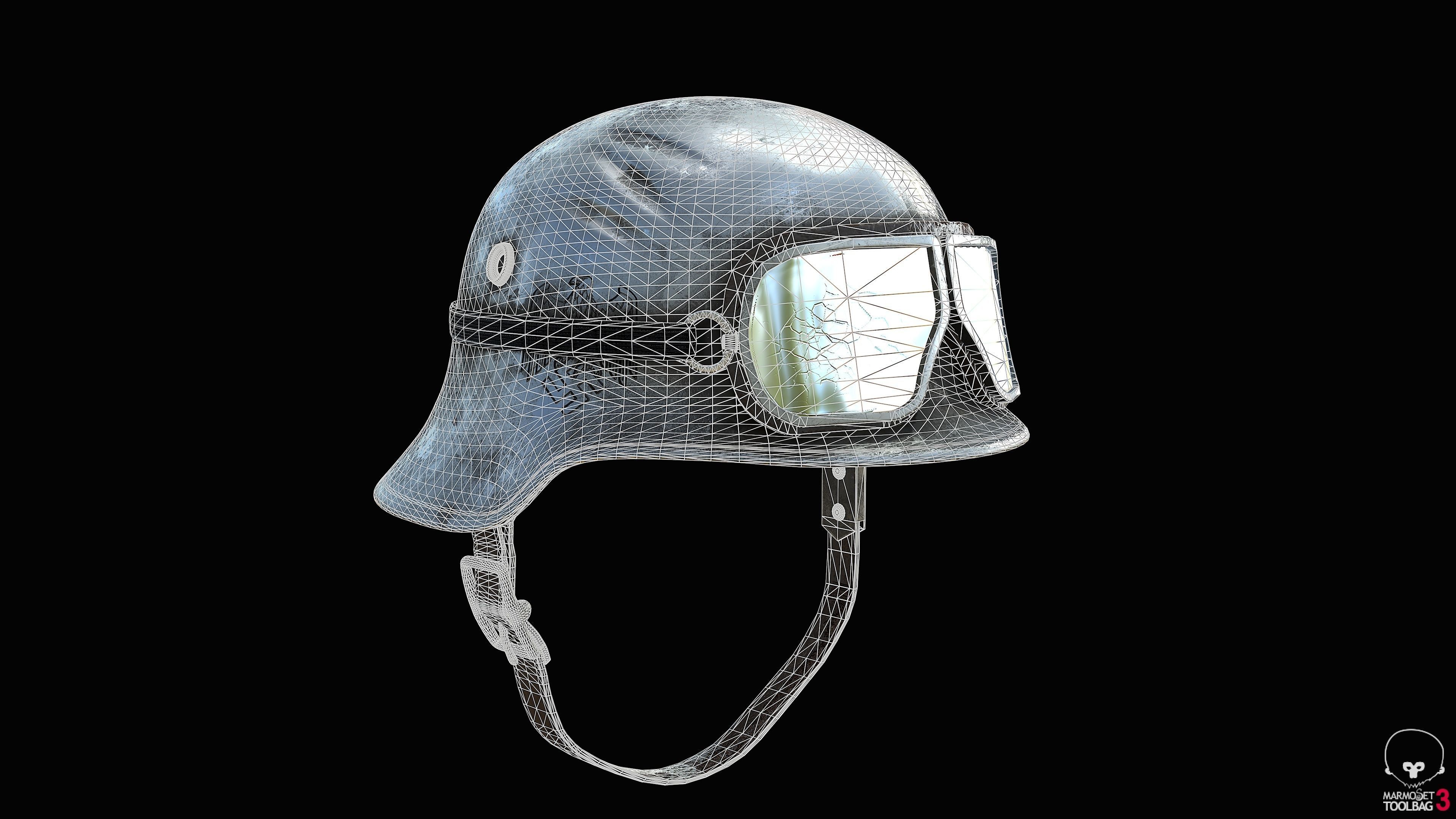 WW2 German Army Helmet with Goggles Low-poly 3D model_6