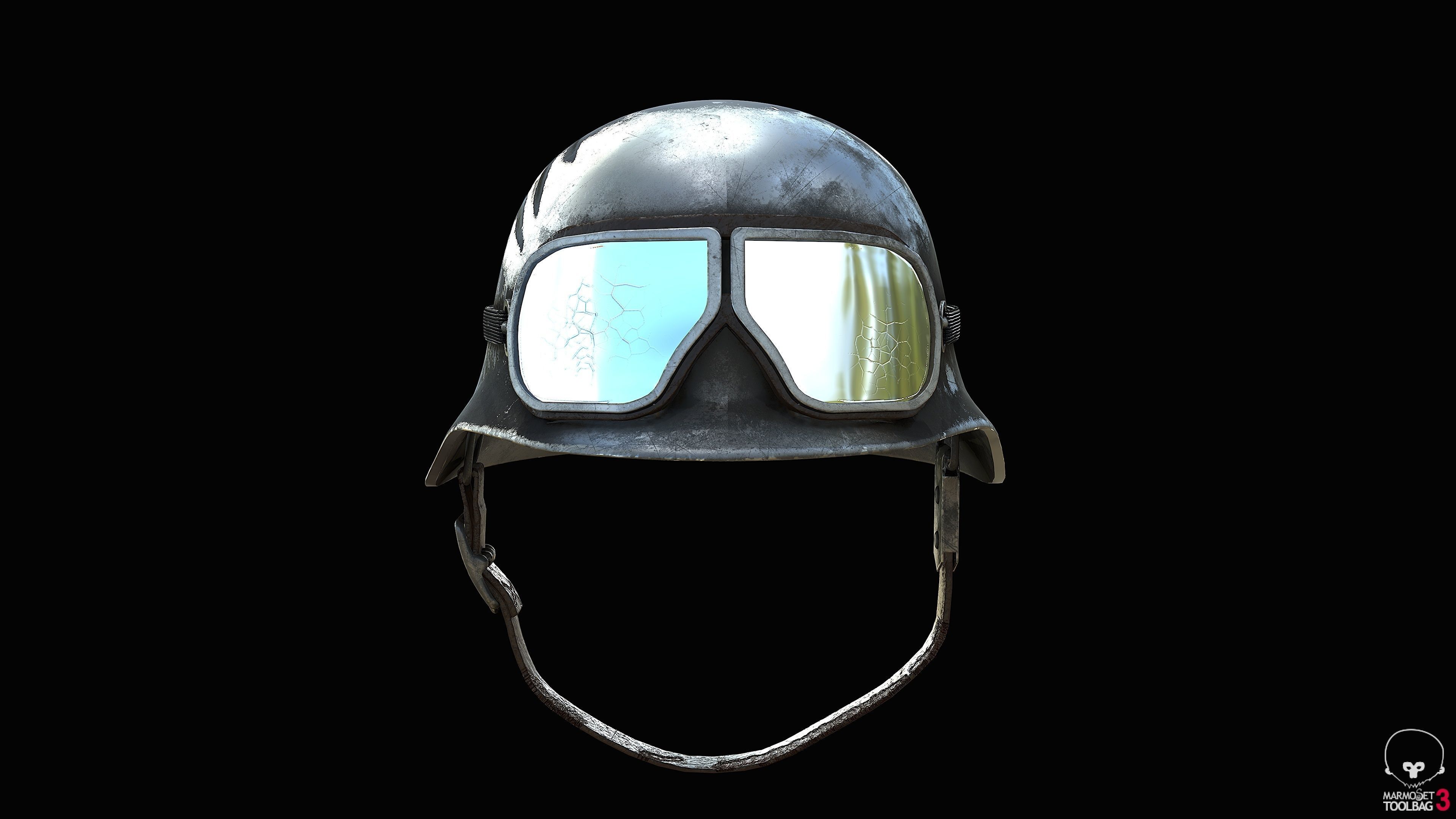 WW2 German Army Helmet with Goggles Low-poly 3D model_2
