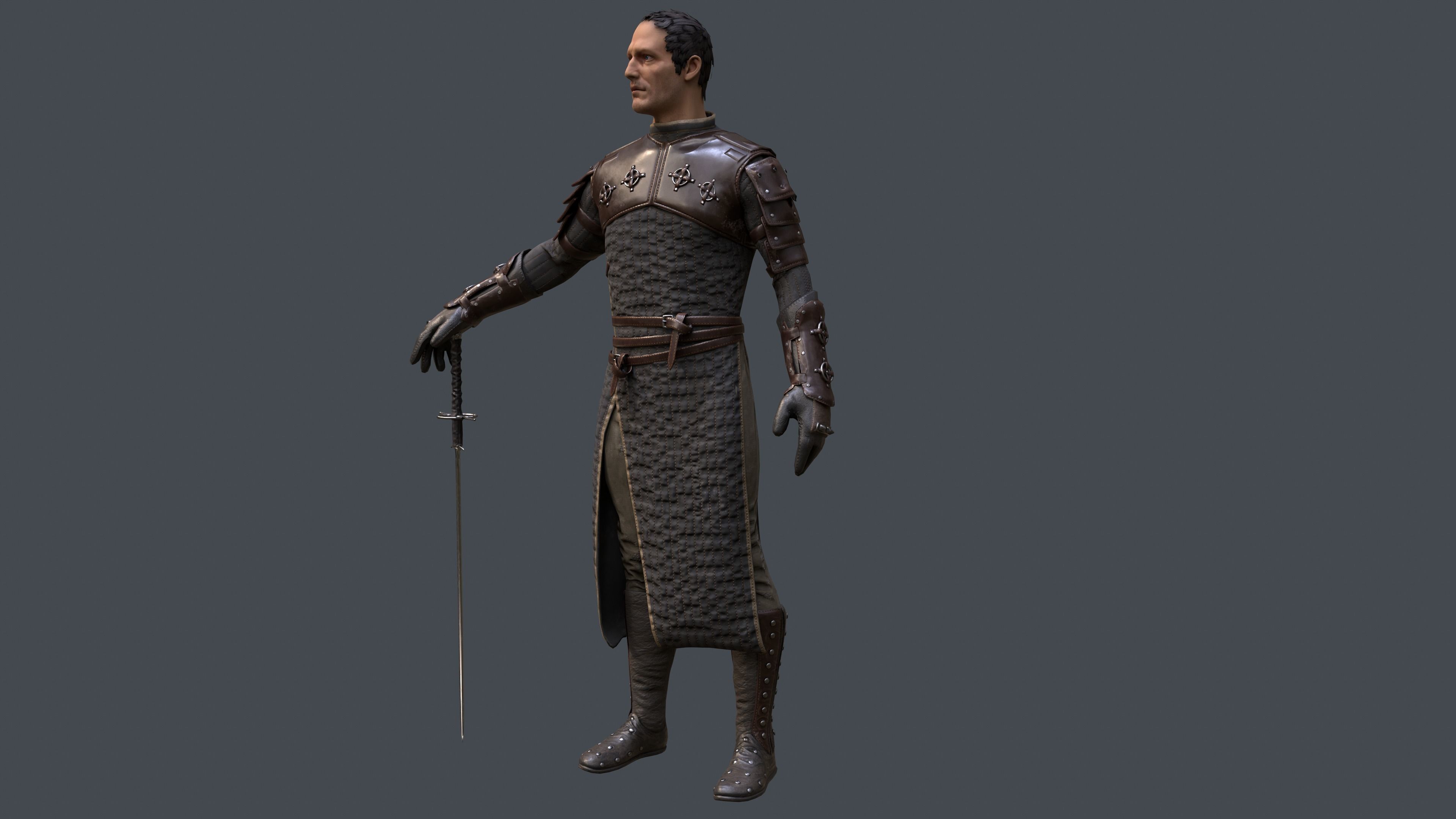 Medieval Squire Warrior PBR  Low-poly 3D model_3