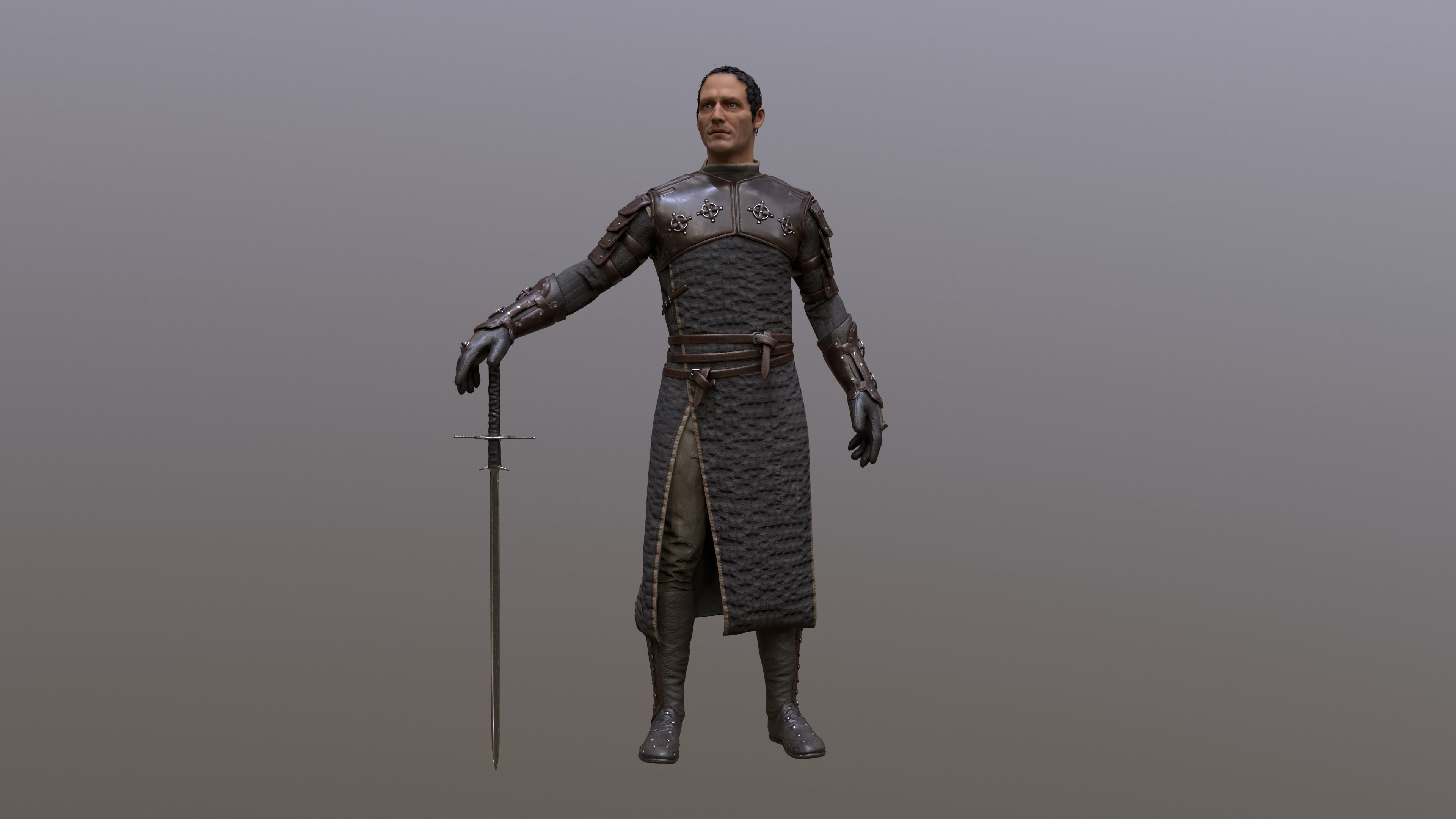 Medieval Squire Warrior PBR  Low-poly 3D model_7