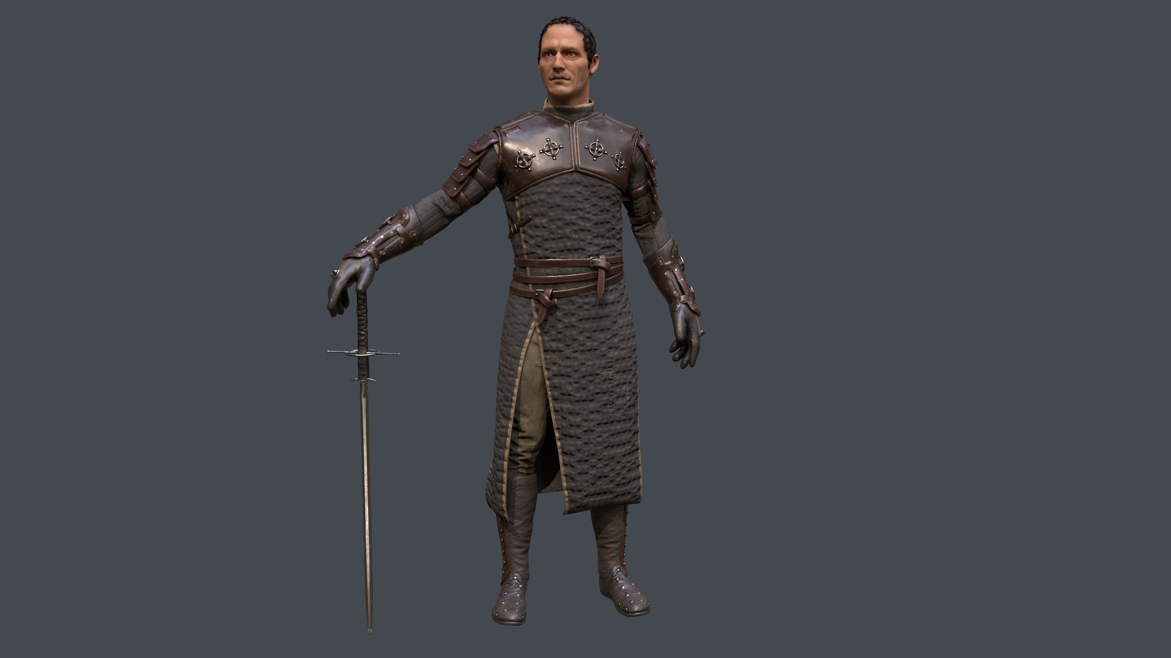Medieval Squire Warrior PBR  Low-poly 3D model_4