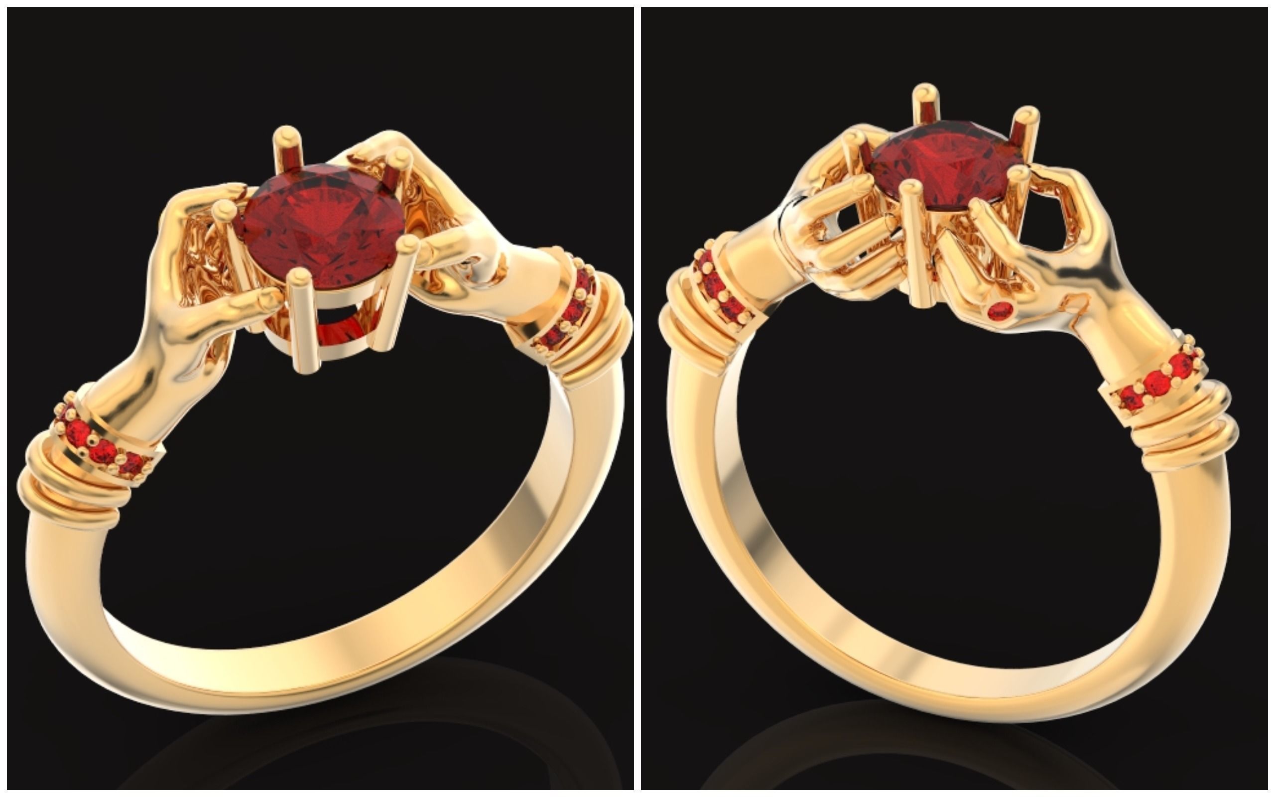 hand ring palms hold a stone all ring sizes 617 3D print model_3