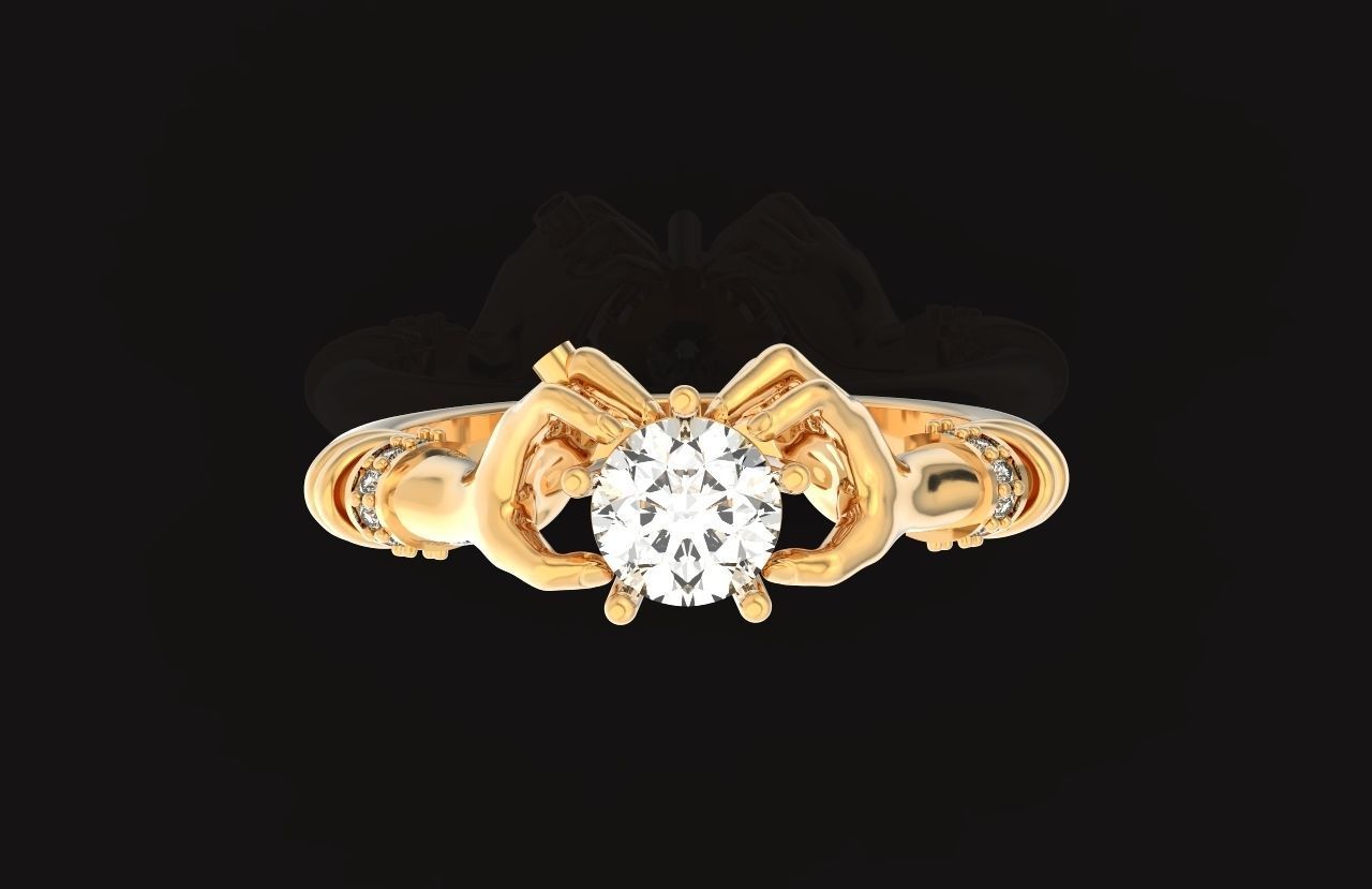 hand ring palms hold a stone all ring sizes 617 3D print model_41