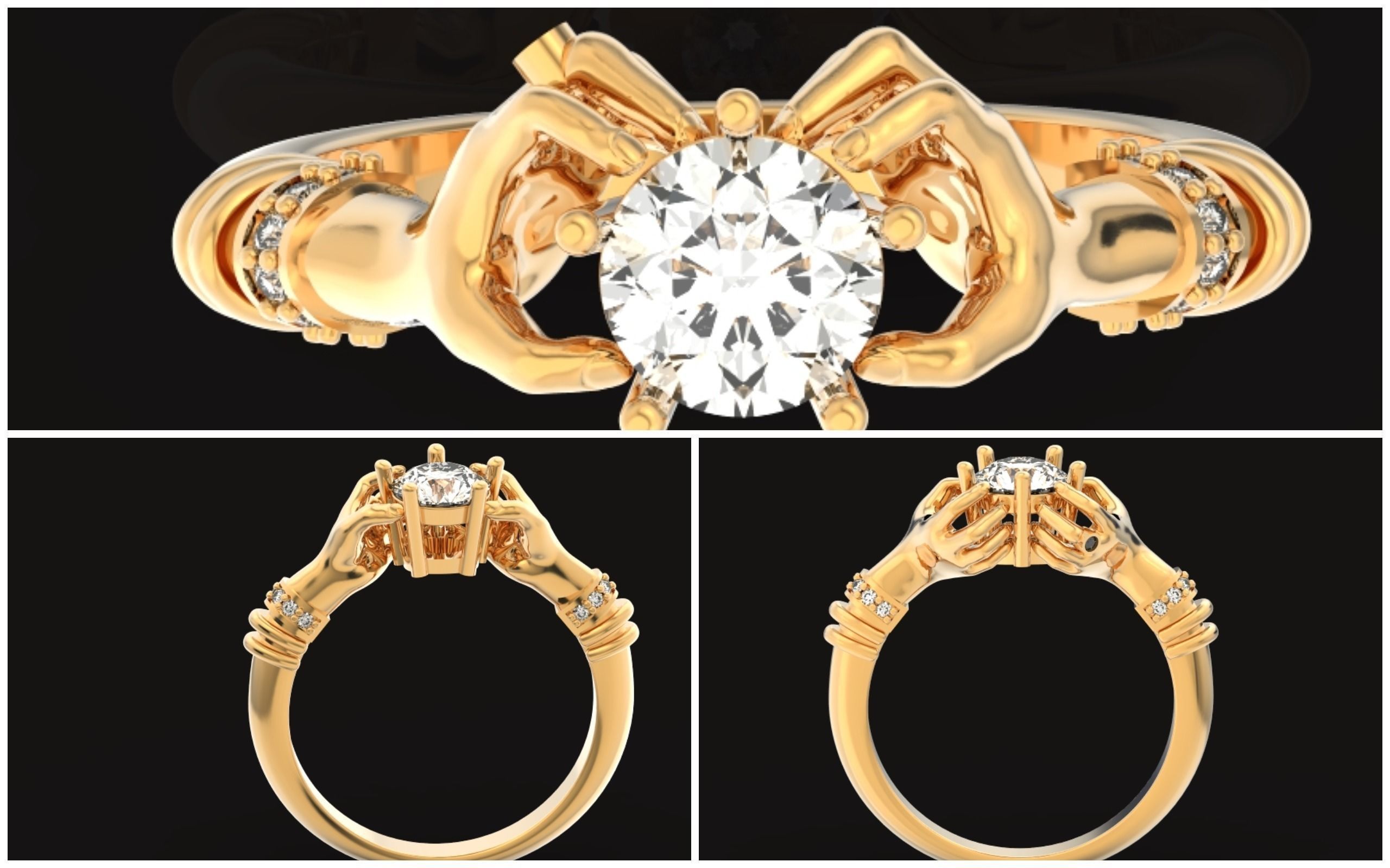 hand ring palms hold a stone all ring sizes 617 3D print model_1