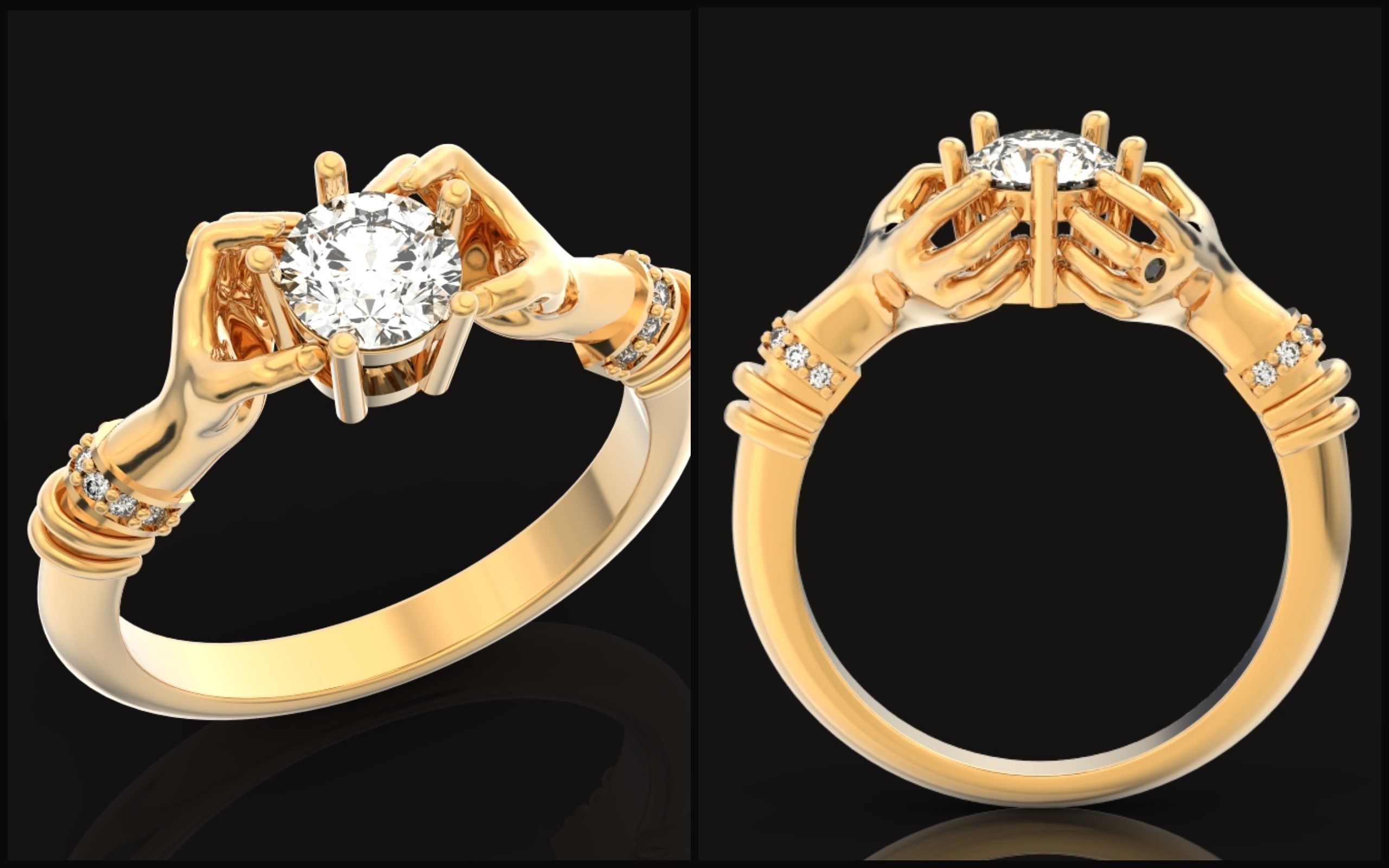 hand ring palms hold a stone all ring sizes 617 3D print model_4