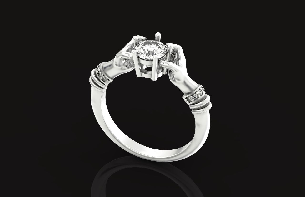 hand ring palms hold a stone all ring sizes 617 3D print model_43