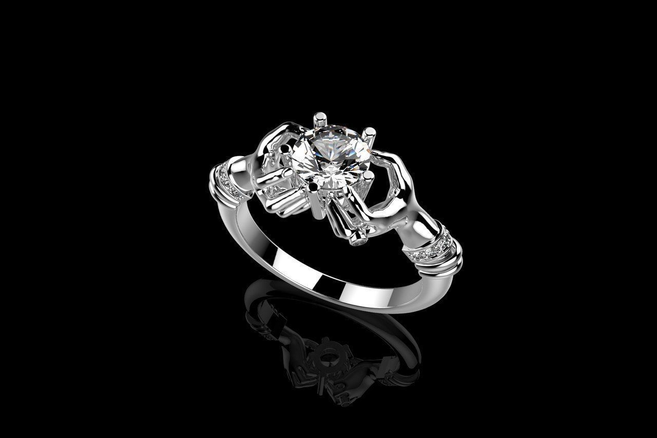 hand ring palms hold a stone all ring sizes 617 3D print model_7