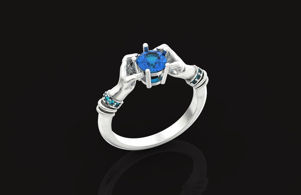 hand ring palms hold a stone all ring sizes 617 3D print model_37