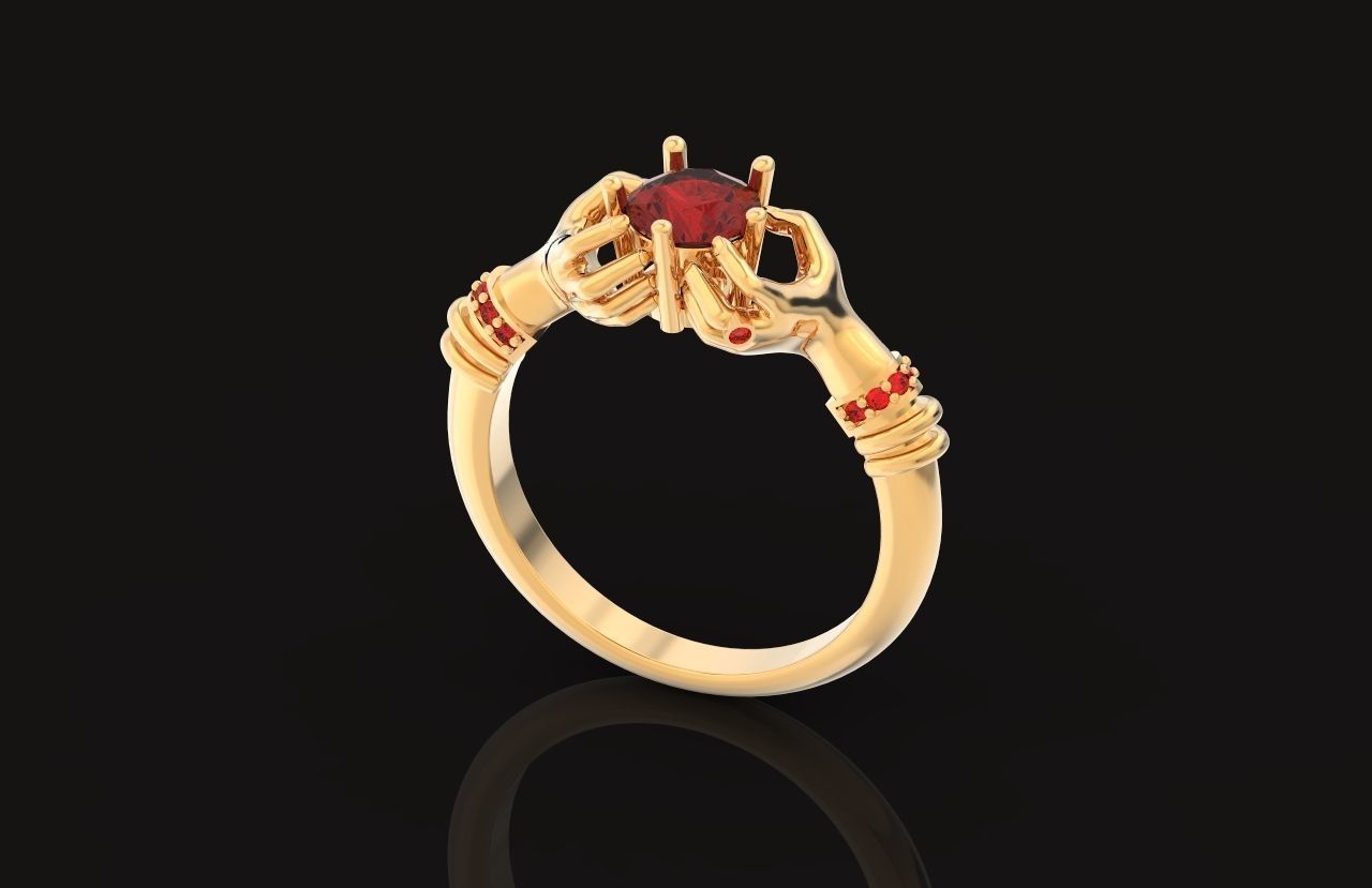 hand ring palms hold a stone all ring sizes 617 3D print model_44