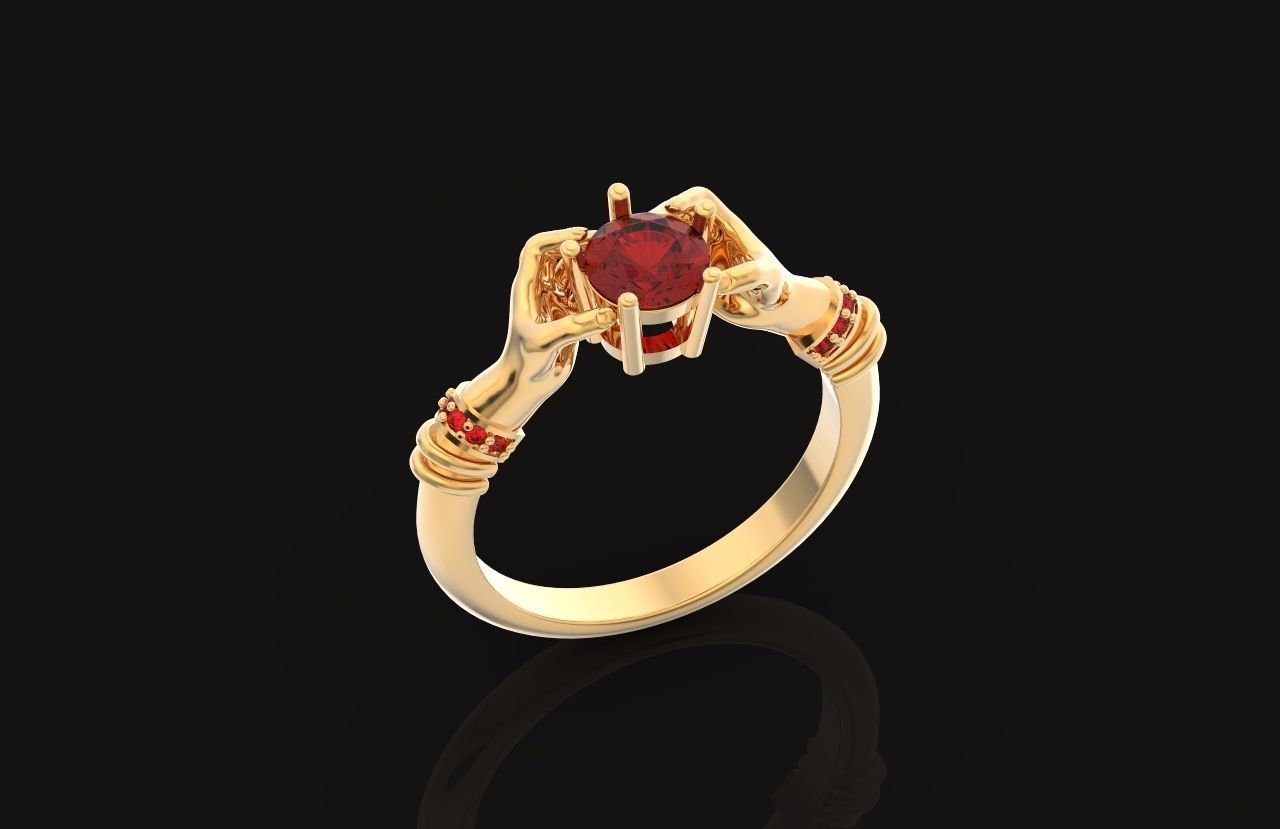 hand ring palms hold a stone all ring sizes 617 3D print model_48