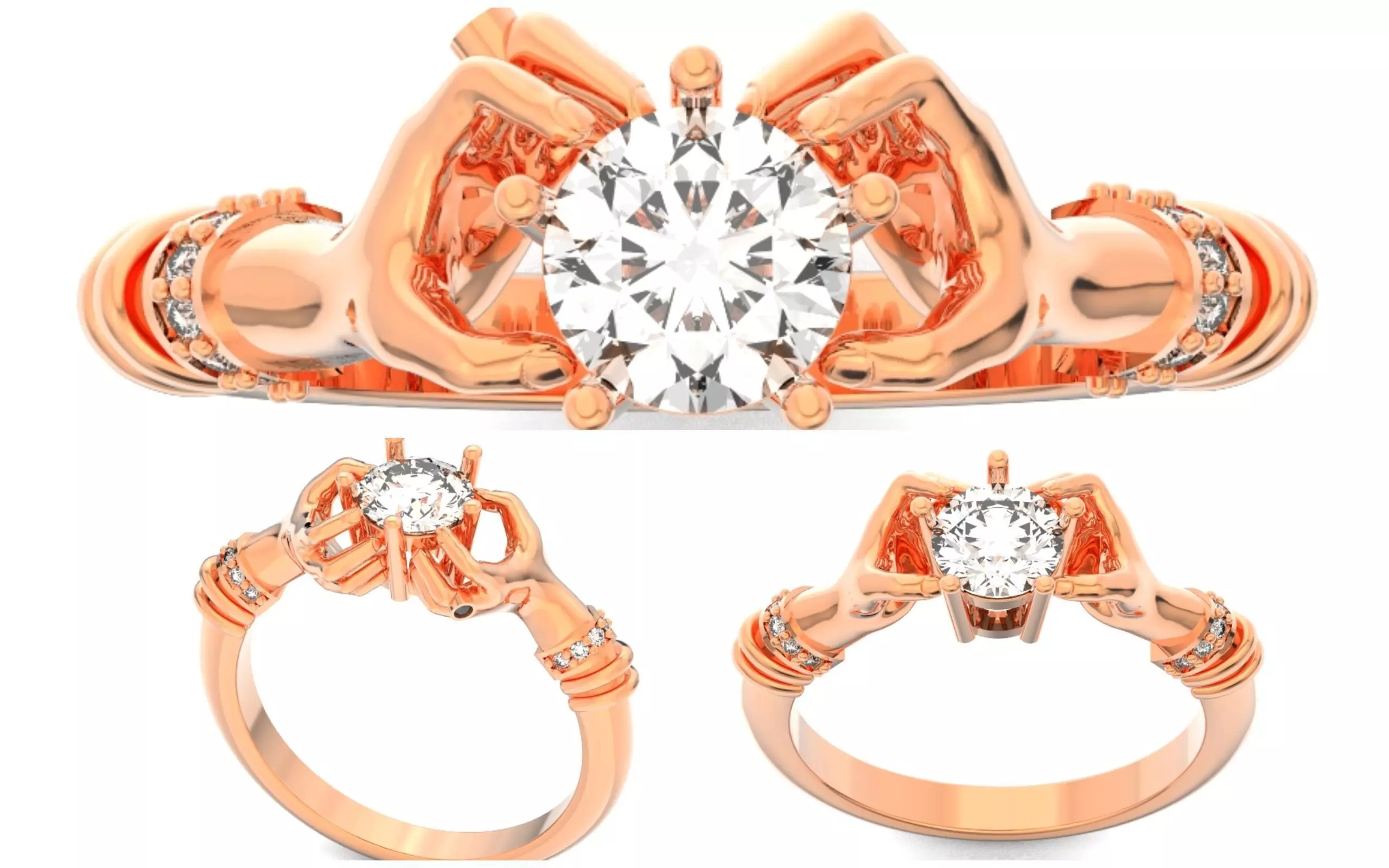 hand ring palms hold a stone all ring sizes 617 3D print model_0