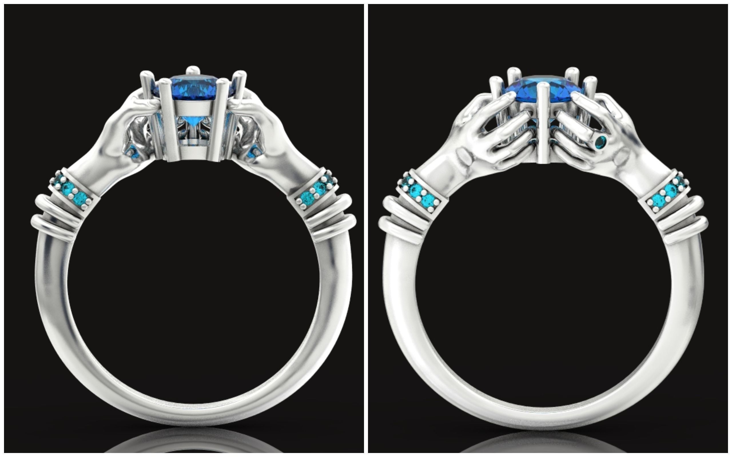 hand ring palms hold a stone all ring sizes 617 3D print model_2
