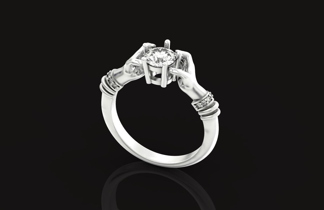 hand ring palms hold a stone all ring sizes 617 3D print model_36