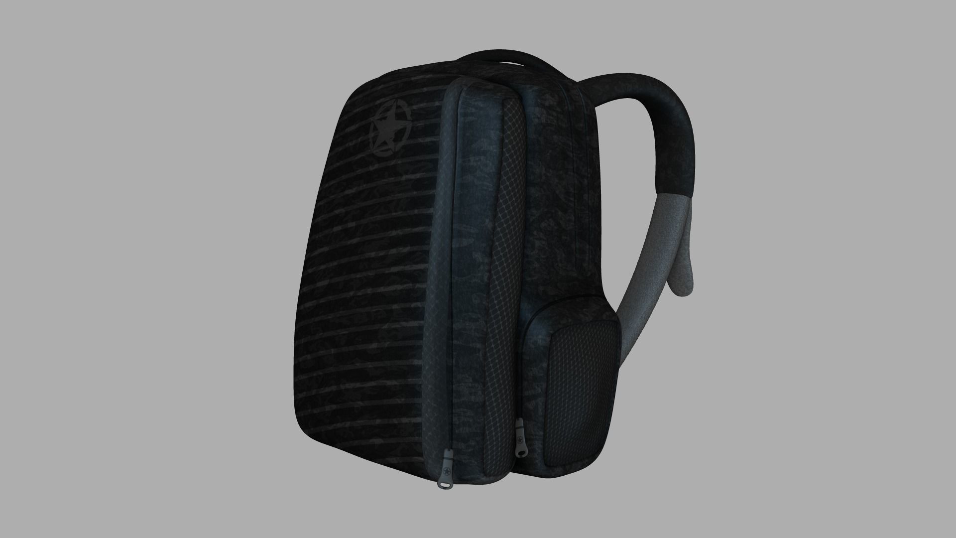 Black Camouflage Backpack - Character Costume Low-poly 3D model_2