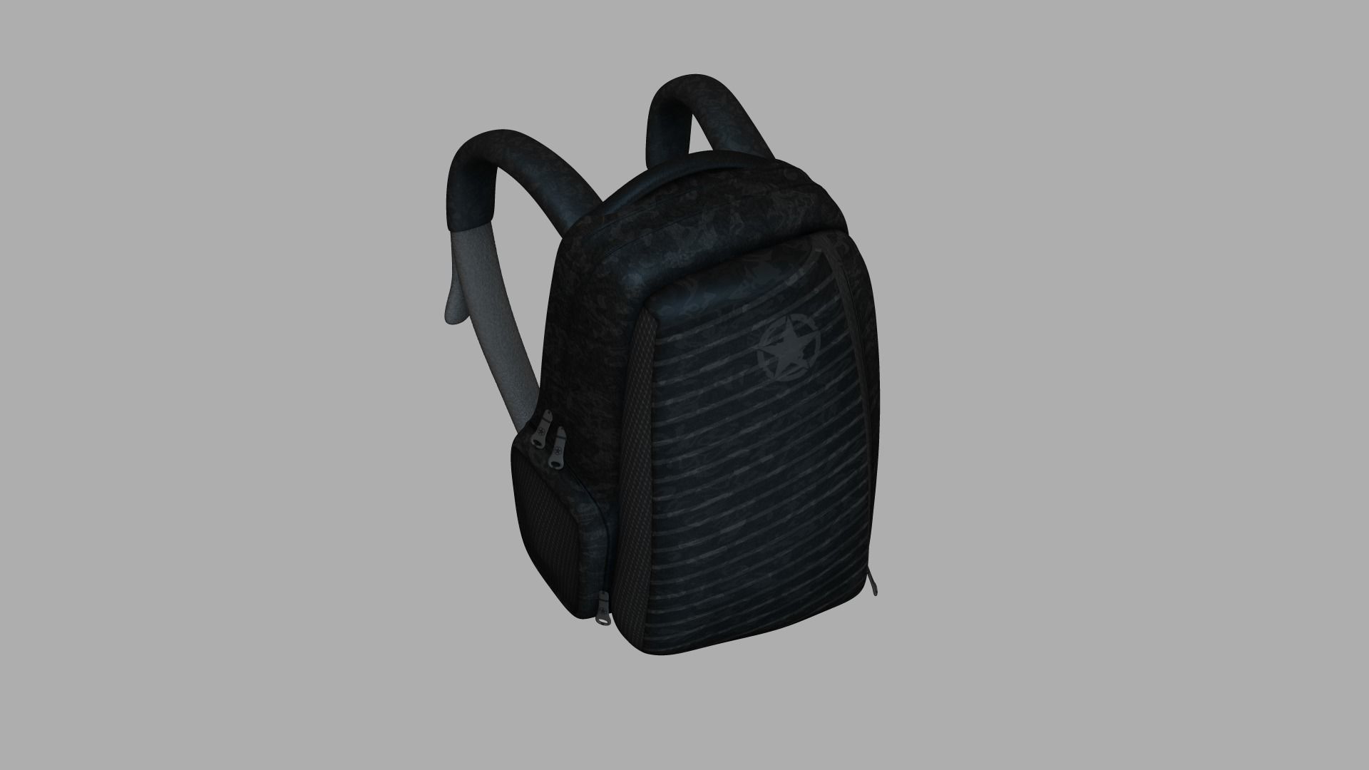 Black Camouflage Backpack - Character Costume Low-poly 3D model_6