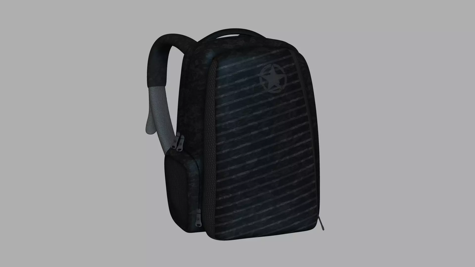 Black Camouflage Backpack - Character Costume Low-poly 3D model_0