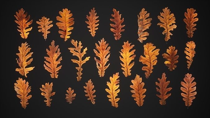 Dead Oak Leaves 4K Scanned Low-poly 3D model