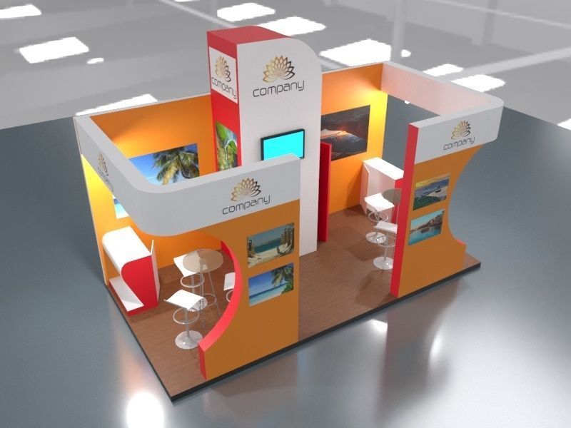 Exhibition Stand Booth stall 3x6m Height 400cm 3 Sides Open 3D model_3
