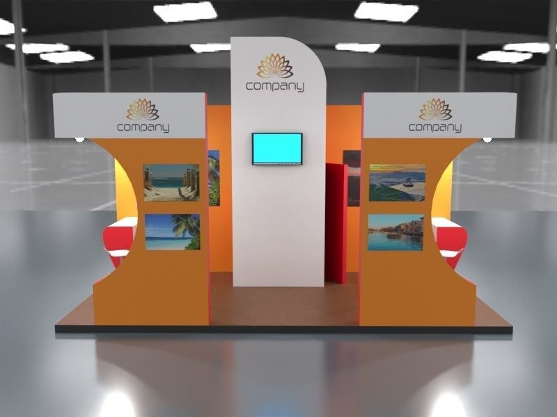 Exhibition Stand Booth stall 3x6m Height 400cm 3 Sides Open 3D model_1