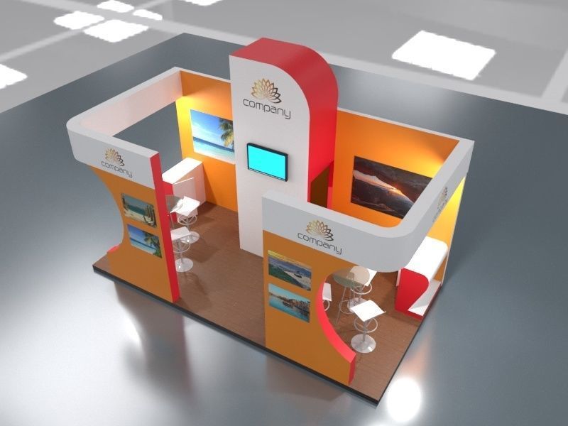Exhibition Stand Booth stall 3x6m Height 400cm 3 Sides Open 3D model_4
