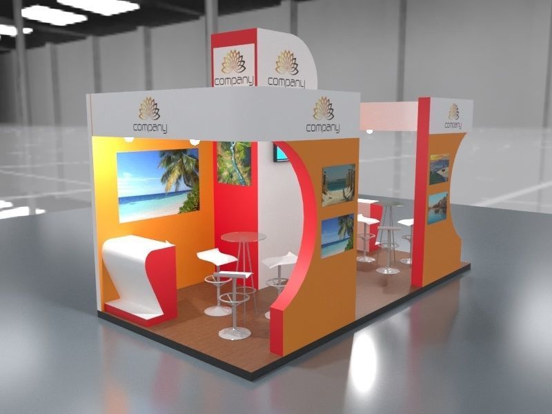 Exhibition Stand Booth stall 3x6m Height 400cm 3 Sides Open 3D model_2