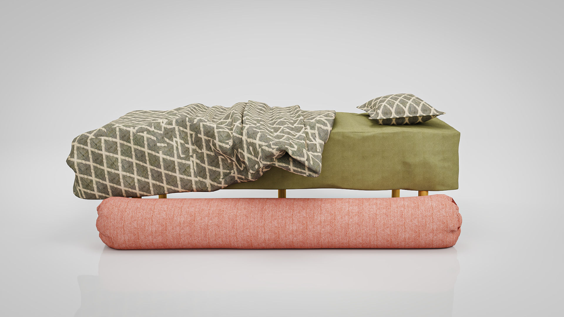 Sofa Athena Makeshift Bed Orange Fabric Free low-poly 3D model_12
