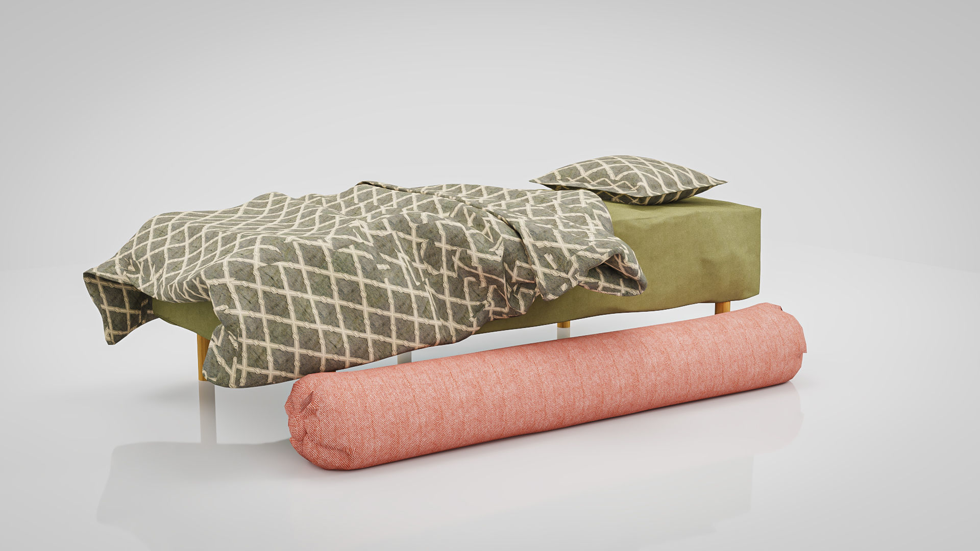 Sofa Athena Makeshift Bed Orange Fabric Free low-poly 3D model_11