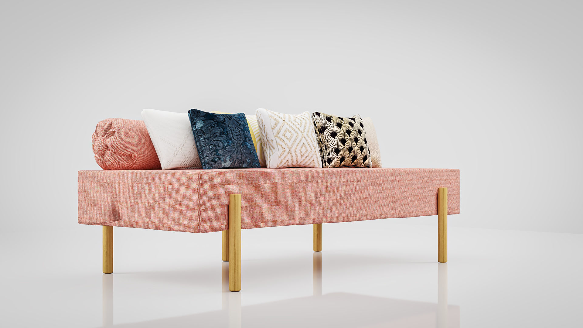 Sofa Athena Makeshift Bed Orange Fabric Free low-poly 3D model_9