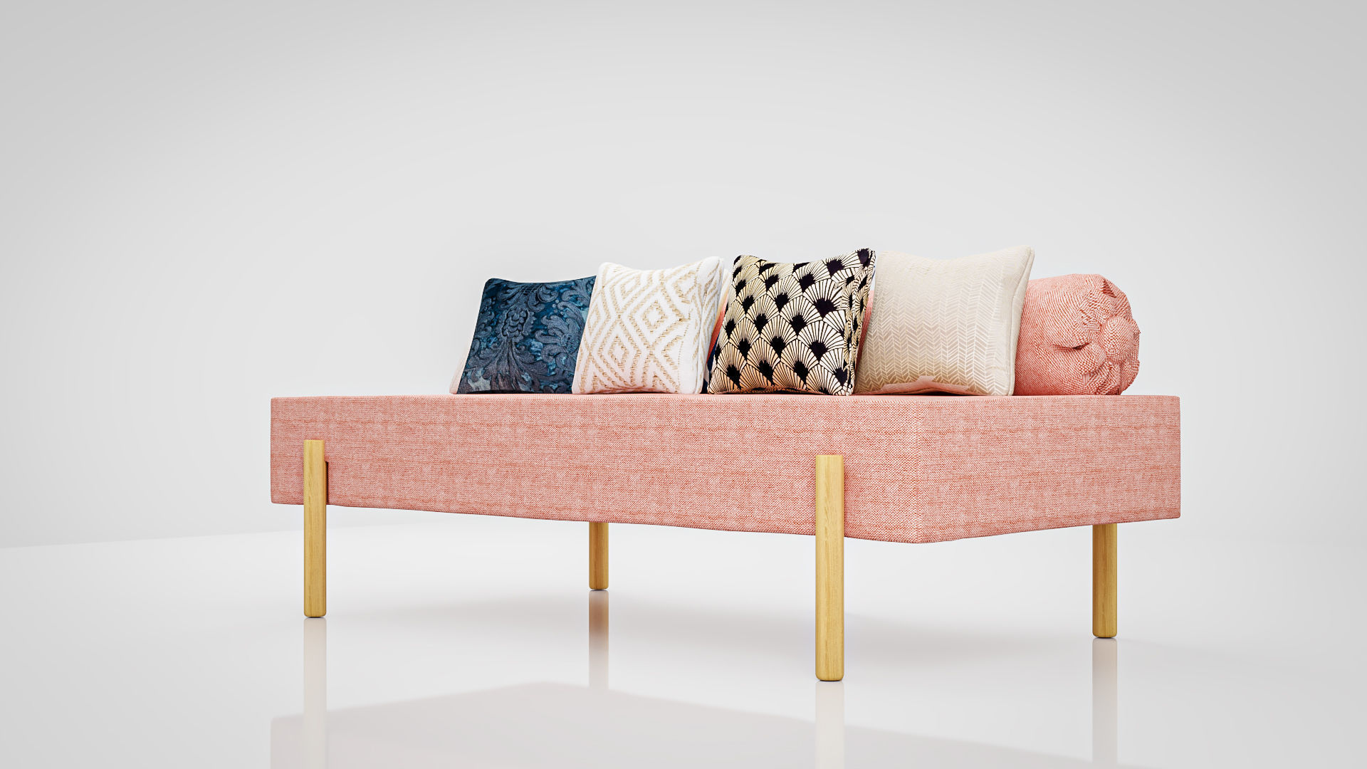 Sofa Athena Makeshift Bed Orange Fabric Free low-poly 3D model_3