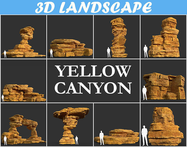 Low poly Yellow Canyon Column 181127 Low-poly 3D model