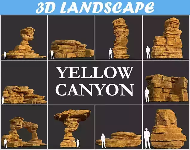 Low poly Yellow Canyon Column 181127 Low-poly 3D model