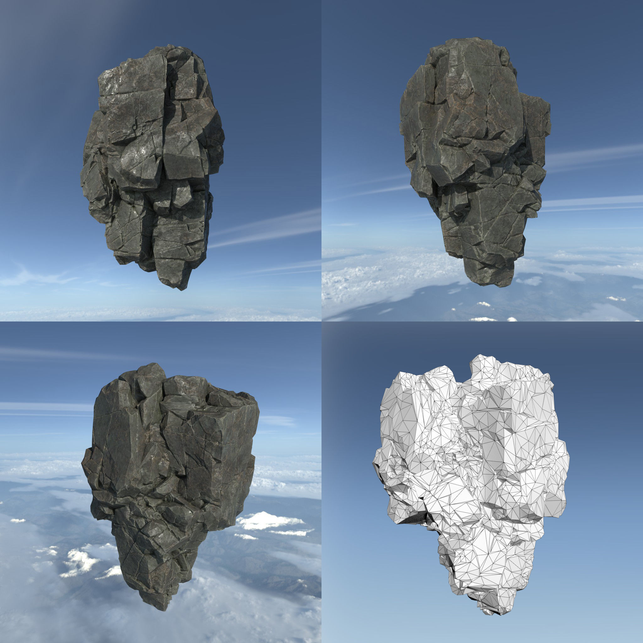 Low poly Floating Island Rock Pack Low-poly 3D model_12