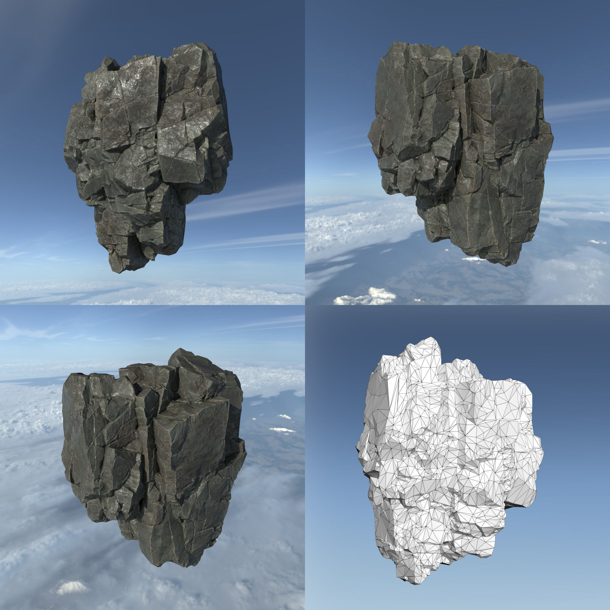 Low poly Floating Island Rock Pack Low-poly 3D model_10