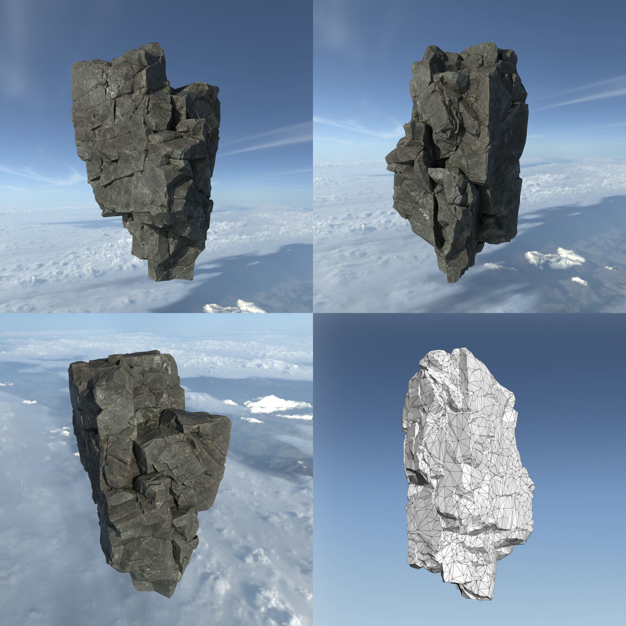 Low poly Floating Island Rock Pack Low-poly 3D model_2