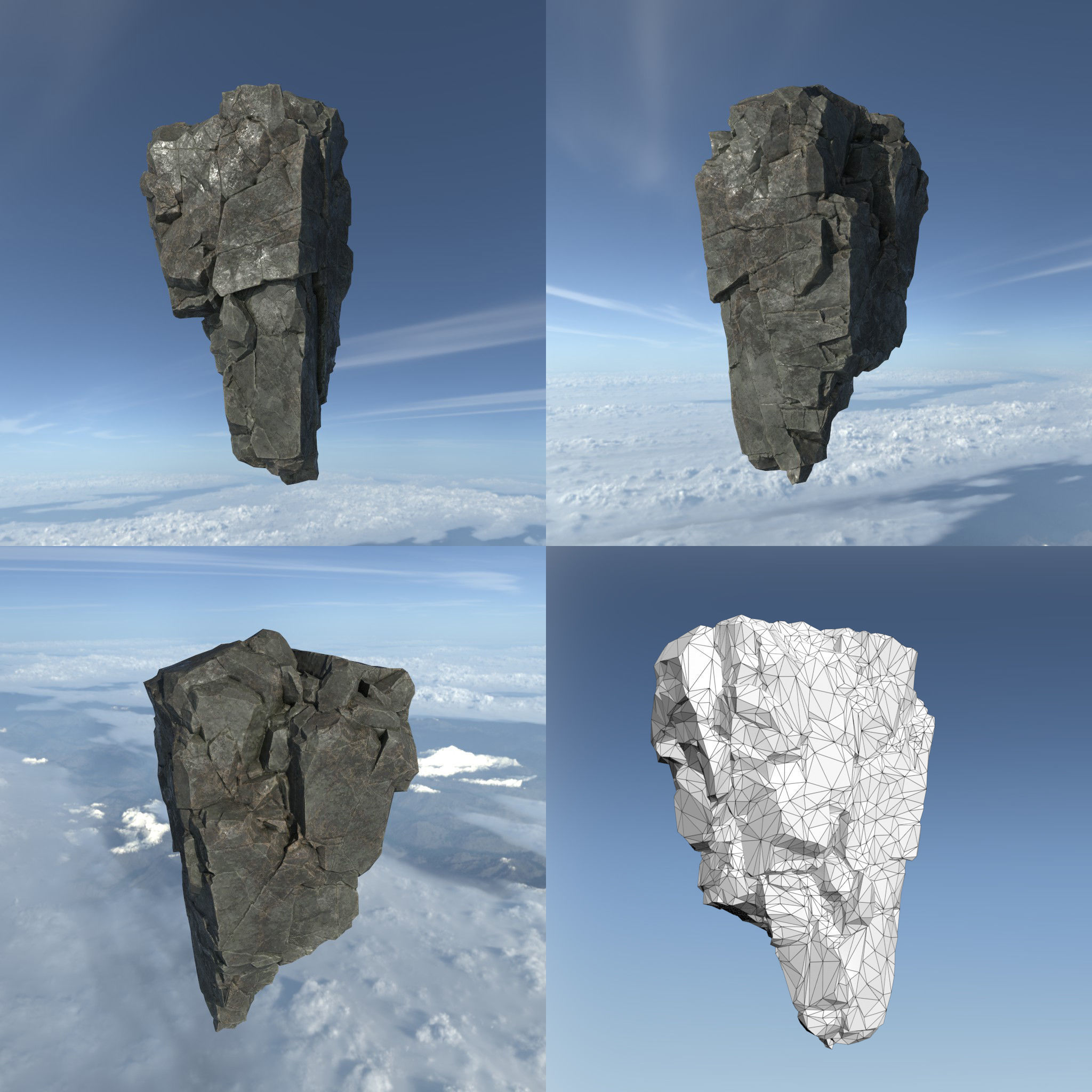 Low poly Floating Island Rock Pack Low-poly 3D model_4