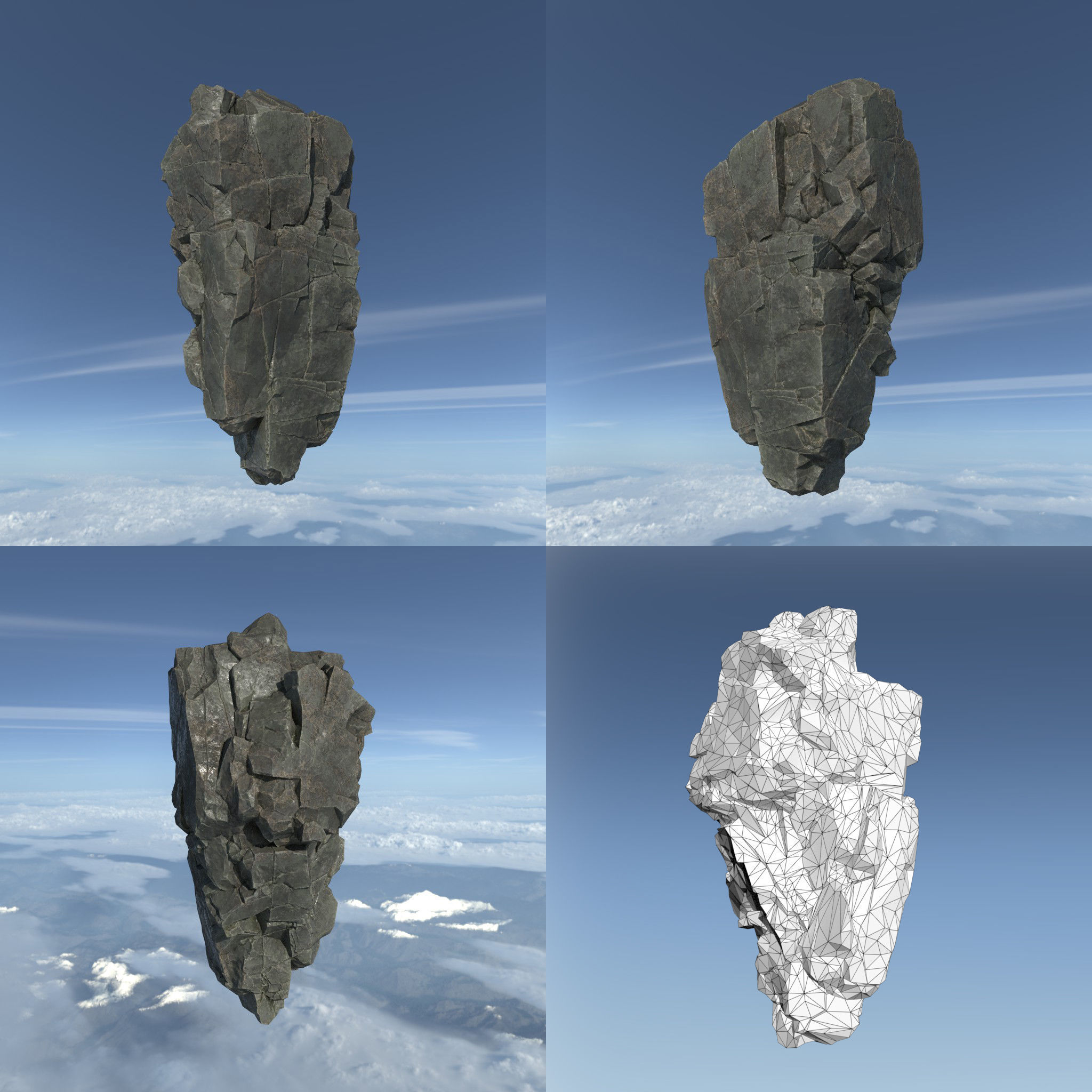 Low poly Floating Island Rock Pack Low-poly 3D model_8