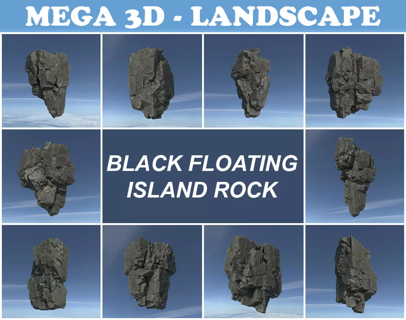 Low poly Floating Island Rock Pack Low-poly 3D model_0