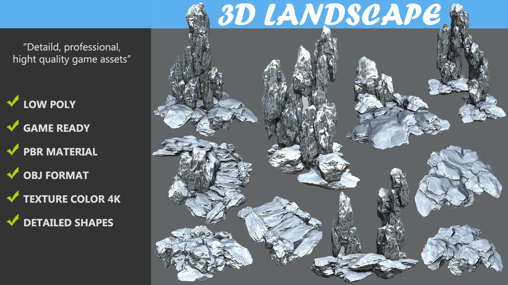 Low poly snow big rock formular Low-poly 3D model_1