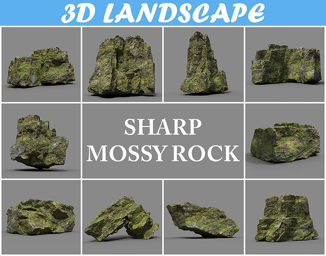 Low poly Sharp Rock Mossy 191219 Low-poly 3D model