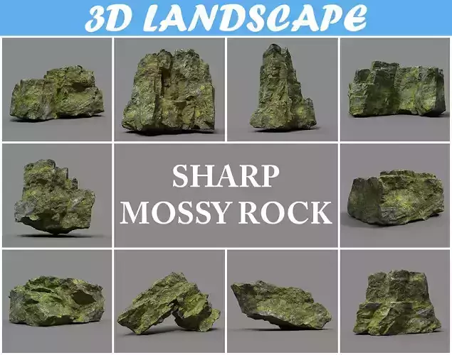 Low poly Sharp Rock Mossy 191219 Low-poly 3D model