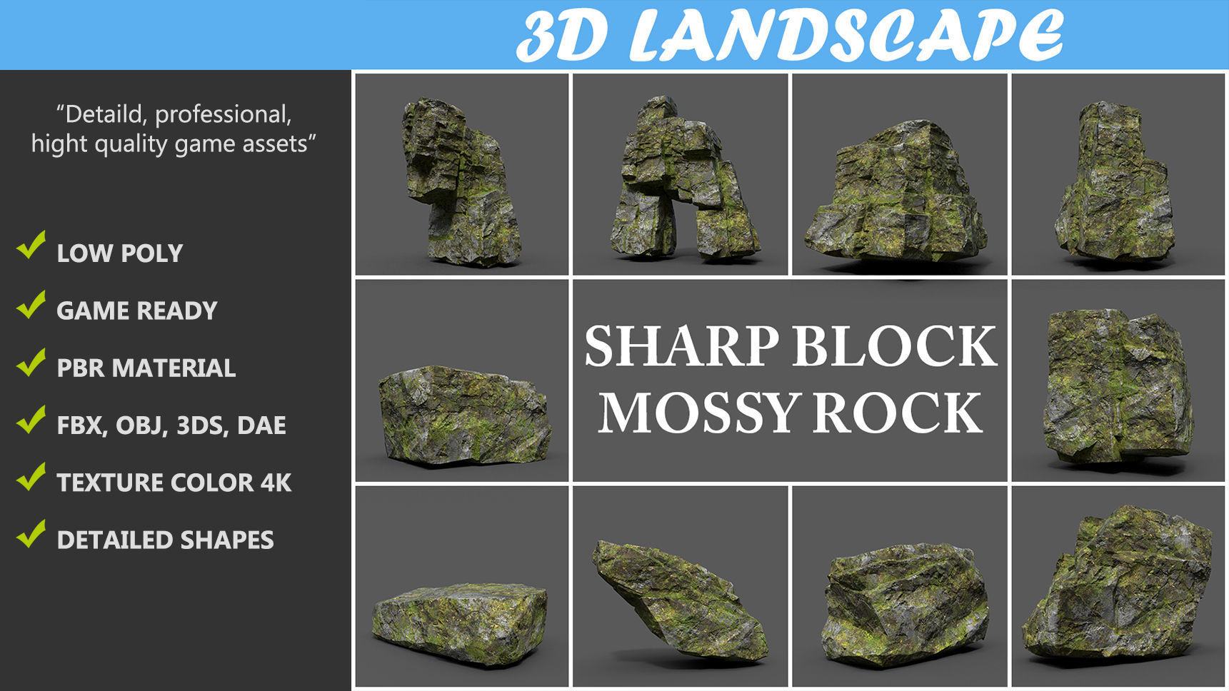Low poly Sharp Rock Block 191219 Low-poly 3D model_1