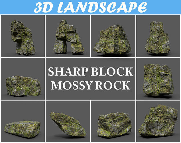 Low poly Sharp Rock Block 191219 Low-poly 3D model