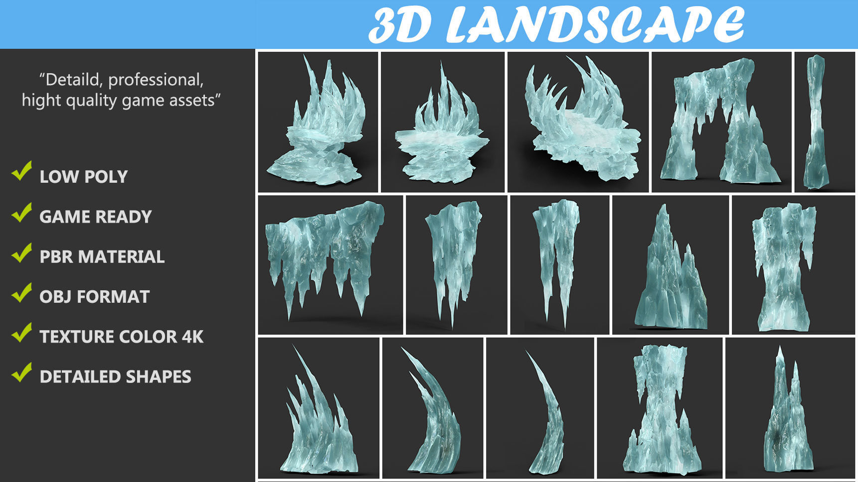 Low poly Sharp Ice Column Low-poly 3D model_1