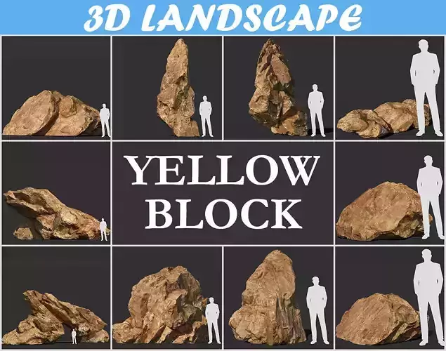 Low poly sharp blocky Yellow rock formation 181113 Low-poly 3D model